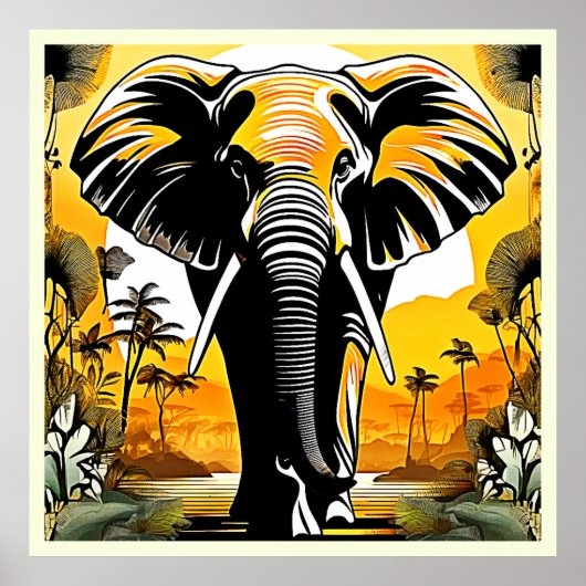 Poster Coucher de soleil majestueux d'éléphant (Devant)