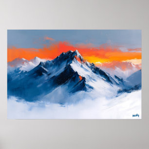 Poster Coucher de soleil majestueux sur la montagne fauve