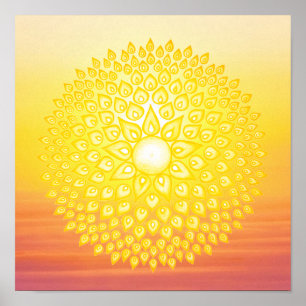 Poster Coucher de soleil Mandala jaune brillant
