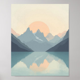 Poster Coucher de soleil minimaliste serein sur la montag
