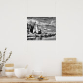 Poster Coucher de soleil noir et blanc Ocean Lighthouse (Cuisine)