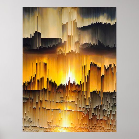 Poster Coucher de soleil numérique abstrait avec bogue (Devant)