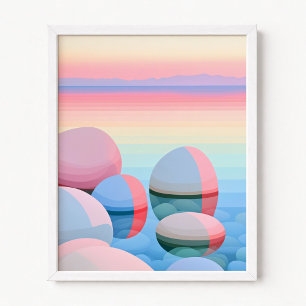 Poster Coucher de soleil ombré pastel, reflets abstraits