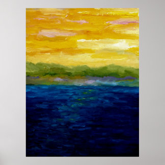 Poster Coucher de soleil or et rose