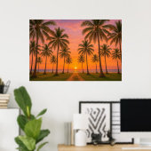 Poster Coucher de soleil orange doré sur une plage tropic (Bureau à domicile)