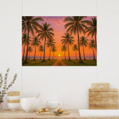 Poster Coucher de soleil orange doré sur une plage tropic (Cuisine)