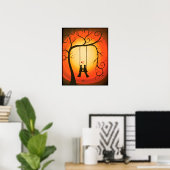 Poster Coucher de soleil orange et noir avec oiseaux (Bureau à domicile)