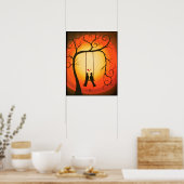 Poster Coucher de soleil orange et noir avec oiseaux (Cuisine)