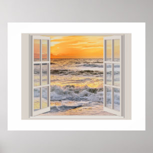 Poster Coucher de soleil paisible en bord de mer vu par u