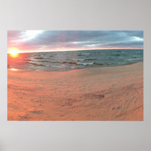 Poster Coucher de soleil panoramique sur le lac Michigan