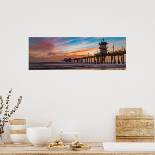 Poster Coucher de soleil par Huntington Beach Pier en Cal (Cuisine)