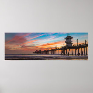 Poster Coucher de soleil par Huntington Beach Pier en Cal
