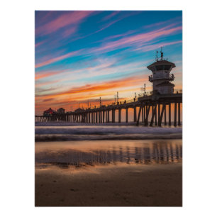 Poster Coucher de soleil par Huntington Beach Pier en Cal