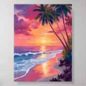 Poster Coucher de soleil paradisiaque | Plage tropicale r (Devant)