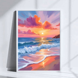 Poster Coucher de soleil pastel sur l'océan Peinture co