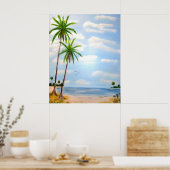 Poster coucher de soleil, plage, phare, palmier, tropical (Cuisine)