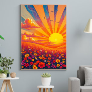 Poster Coucher De Soleil Radieux Sur Un Paysage Whimsical