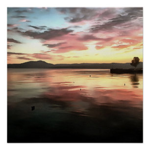 Poster Coucher De Soleil Reflété Sur L'Eau Tableau Du Lac