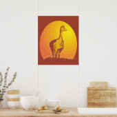 Poster Coucher de soleil Rétro Llama (Cuisine)