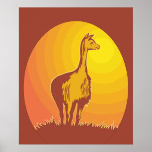 Poster Coucher de soleil Rétro Llama 