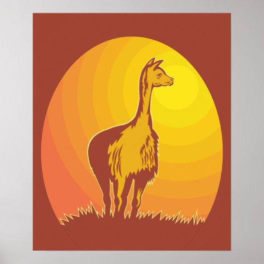 Poster Coucher de soleil Rétro Llama (Devant)