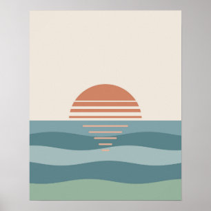 Poster Coucher de soleil rétro paisible Horizon Pastel Mo