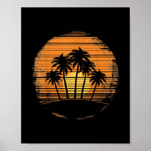 Poster Coucher de soleil Rétro Palmier Eté Plage Vintage