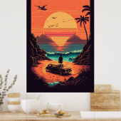 Poster Coucher de soleil rétro sur la plage (Cuisine)