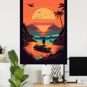Poster Coucher de soleil rétro sur la plage (Bureau à domicile)