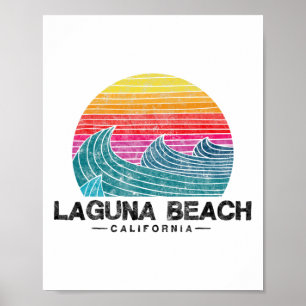 Poster Coucher de soleil rétro sur les vagues de surf de