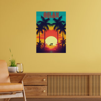Poster Coucher de soleil rétro tropical de style années 8