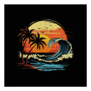 Poster Coucher de soleil Rétro Tropical Vintage Plage Pal