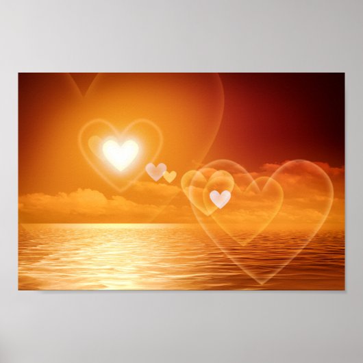 Poster Coucher de soleil romantique des coeurs (Devant)