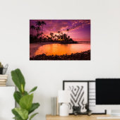 Poster Coucher De Soleil Rose De Hawaii Beach (Bureau à domicile)