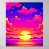Poster Coucher de soleil rose et violet (Devant)