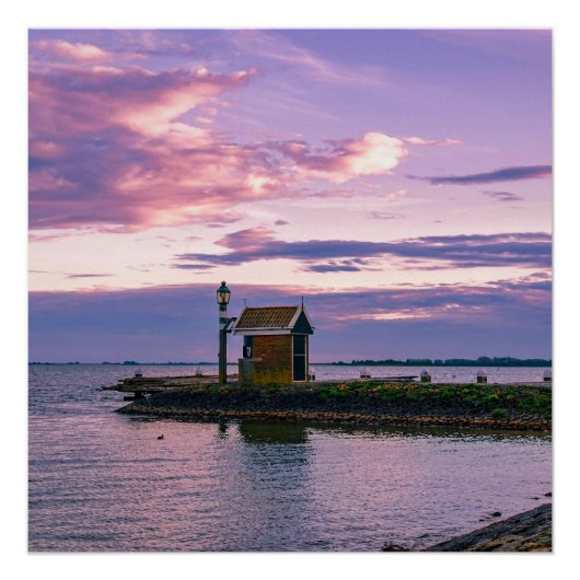Poster Coucher de soleil rose sur le lac (Devant)