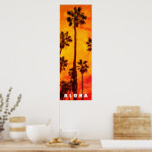 Poster Coucher de soleil rouge Aloha Hawaii Palmiers Trop (Cuisine)