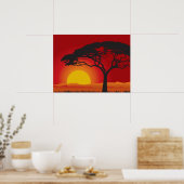 Poster Coucher De Soleil Rouge Briliant Sous Le Bonsai Tr (Cuisine)
