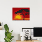 Poster Coucher De Soleil Rouge Briliant Sous Le Bonsai Tr (Bureau à domicile)