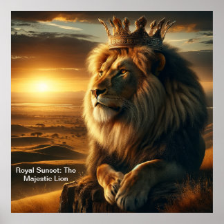 Poster Coucher de soleil royal : le lion majestueux