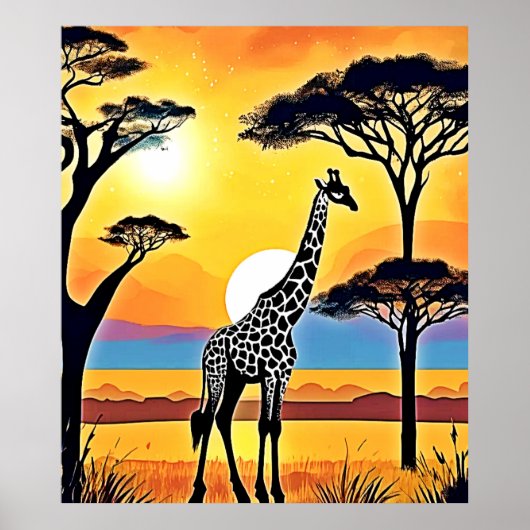 Poster Coucher de soleil safari : étreinte de la girafe (Devant)