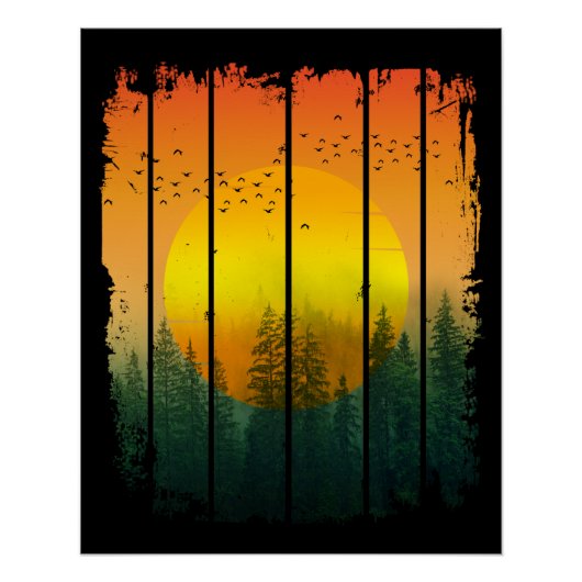 POSTER COUCHER DE SOLEIL SIMPLE EN FORÊT (Devant)