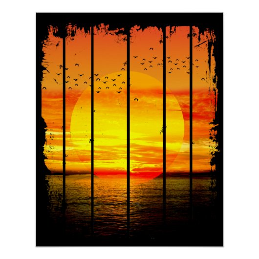 POSTER COUCHER DE SOLEIL SIMPLE OCÉAN (Devant)