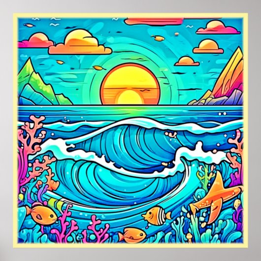 Poster Coucher de soleil sous-marin vibrant (Devant)