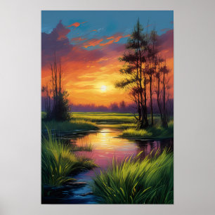 Poster Coucher de soleil spectral, magie Art numérique