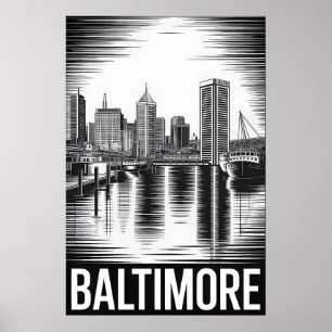 Poster Coucher de soleil sur Baltimore Maryland Gravure s