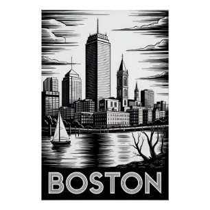 Poster Coucher de soleil sur Boston Massachusetts Gravure