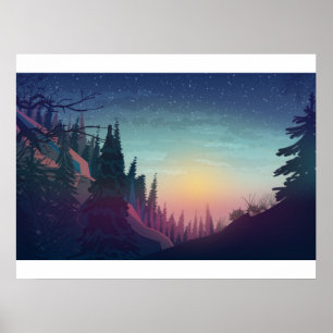 Poster Coucher de soleil sur forêt