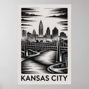 Poster Coucher de soleil sur Kansas City Missouri en noir