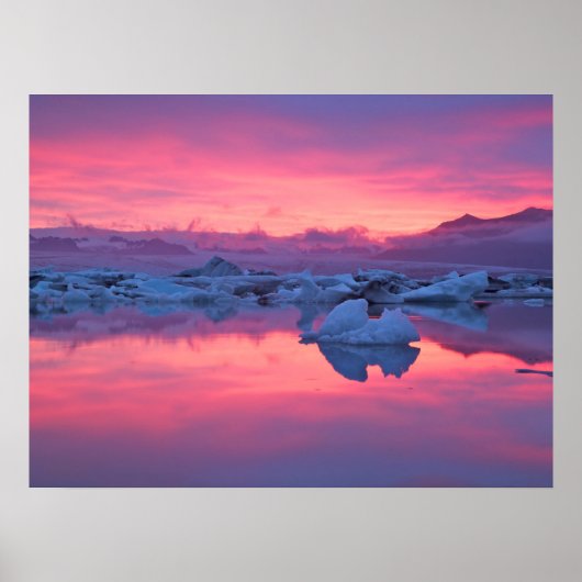 Poster Coucher de soleil sur la lagune du glacier Jokulsa (Devant)